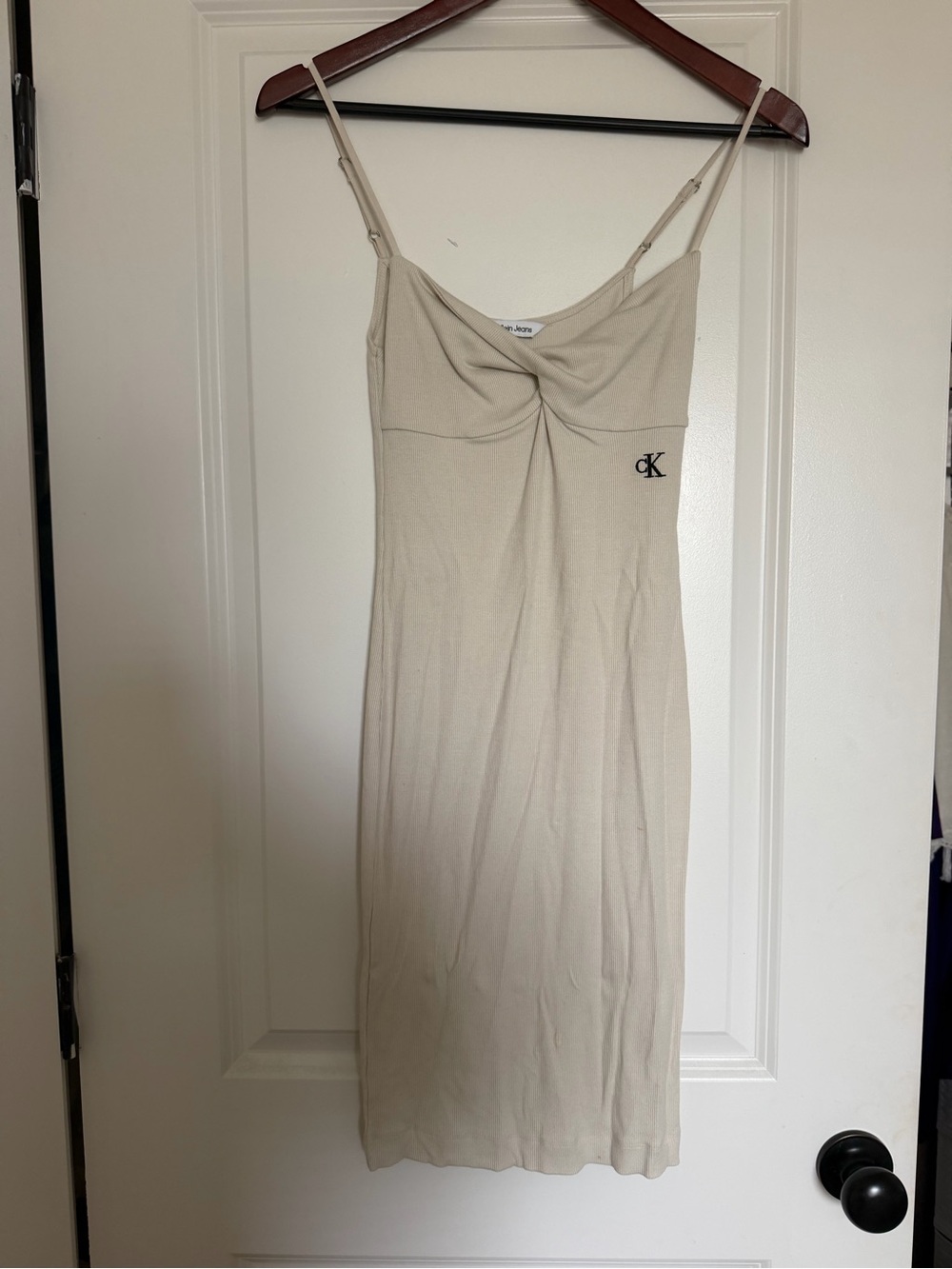 Calvin Klein Beige Twist-Front Mini Slip Dress